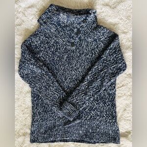 Banana Republic Blue & White Factory Chunk Cable Knit Button Cowl-Neck Size: S